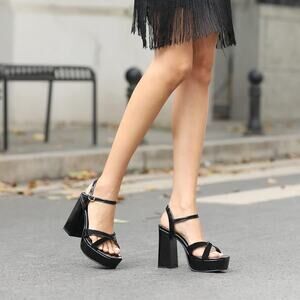 Women's Platform Heels Sandals Open Toe Ankle Strap Size 6